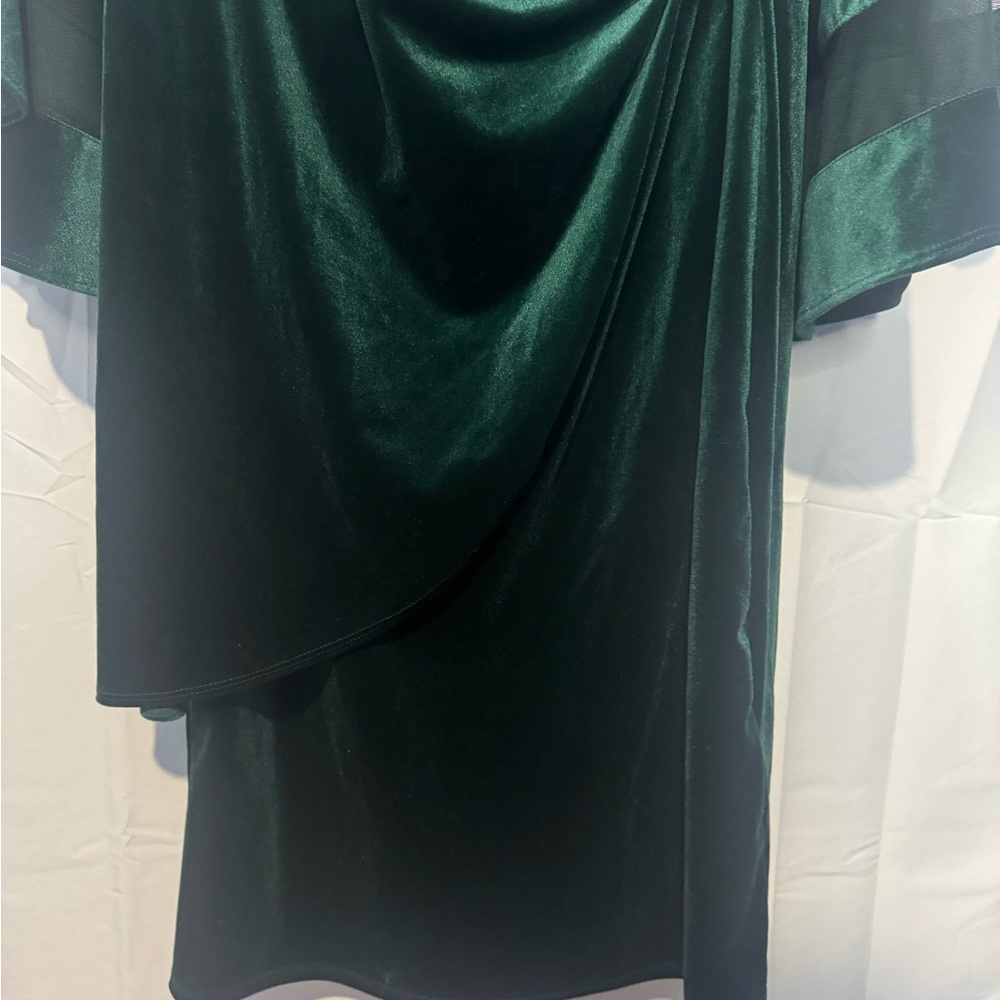 R&M Richards Emerald Velour Dress with Mesh Bell Sleeves Size 12 NWT - Picture 4 of 6